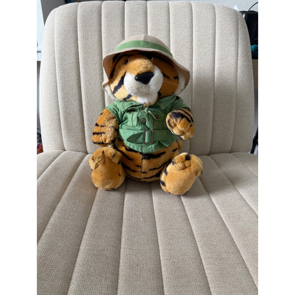 Vintage 1987 Dakin Fun Farm Safari Tiger Plush Stuffed Animal 80s Green‎ Jacket